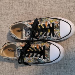 Converse all star canvas white and floral print sneakers size 7